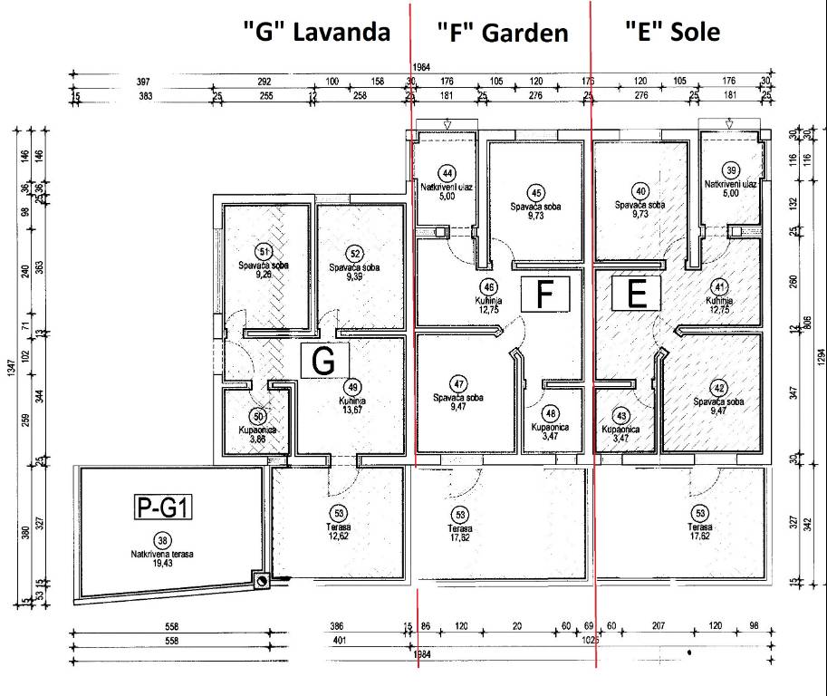 Grundriss 3 Bungalows