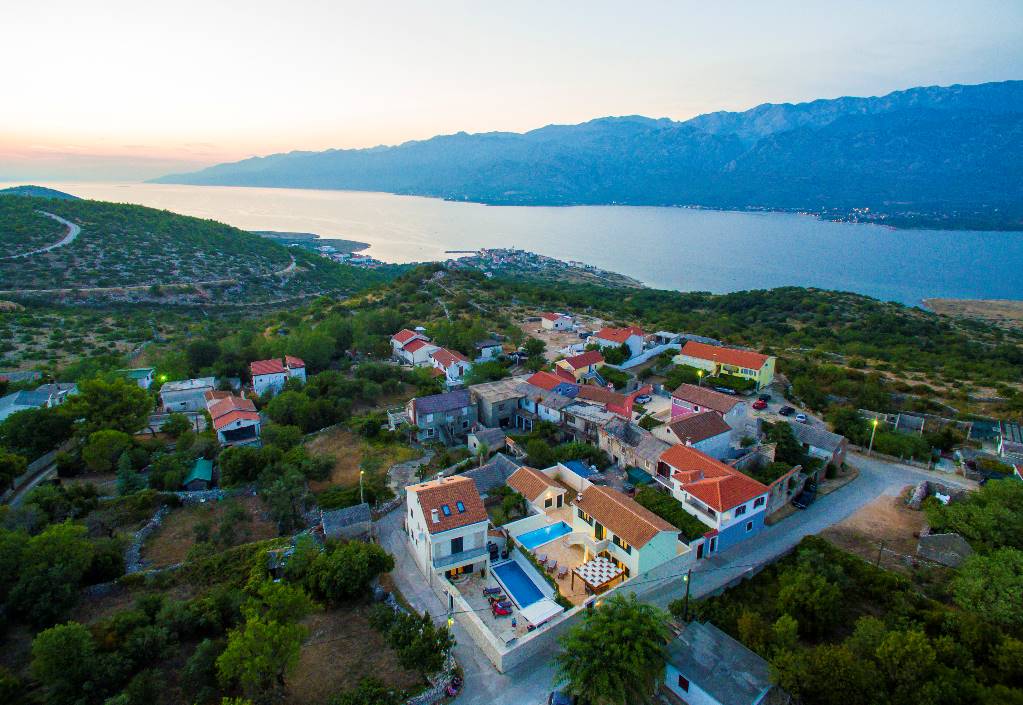 Hamlet Žunići on a hill above Vinjerac, vith a view of Velebit channel (NP Paklenica across the channel)