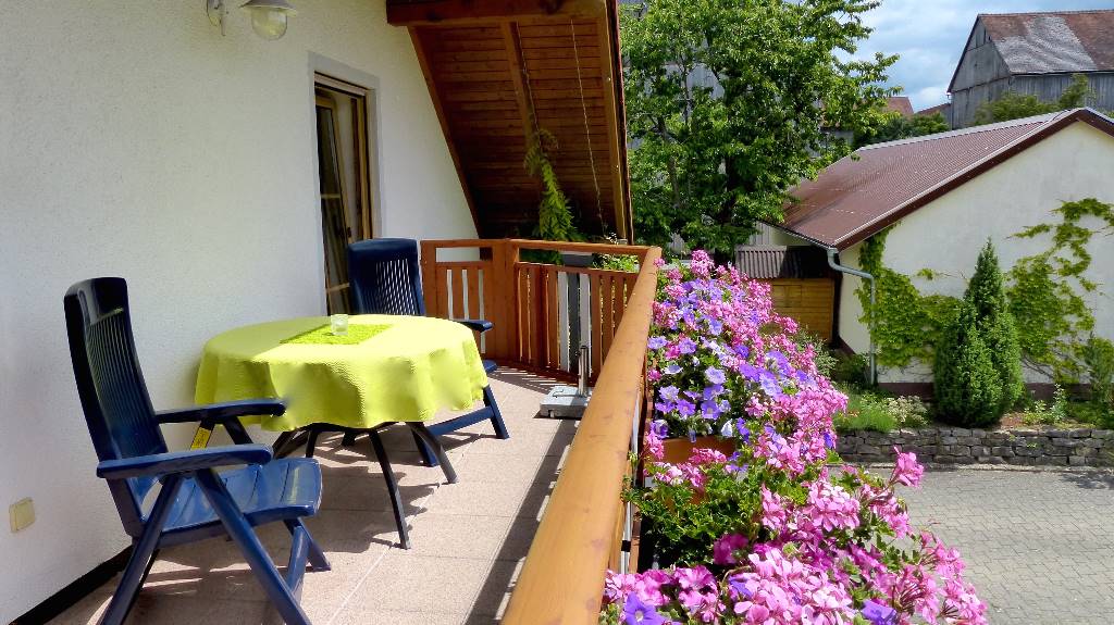 großer Balkon mit herrlichen Ausblick über Wiesen und Wald