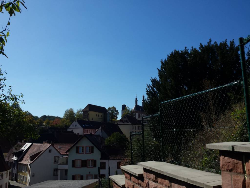 Blick von der Treppe Alte Pfarrgasse auf den Schloßberg in Blieskastel