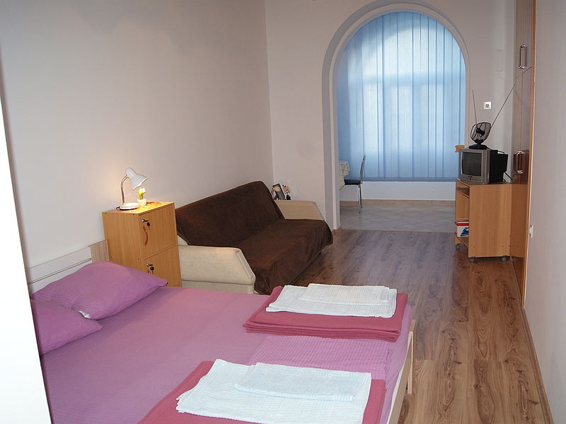 Studio 30 m2 Wohnung für 2-3 Personen liegt im Erdgeschoss und besteht aus Wohn-Schlafzimmer,Küche,Badezimmer mit Dusche und kleine Private Loggia,TV,