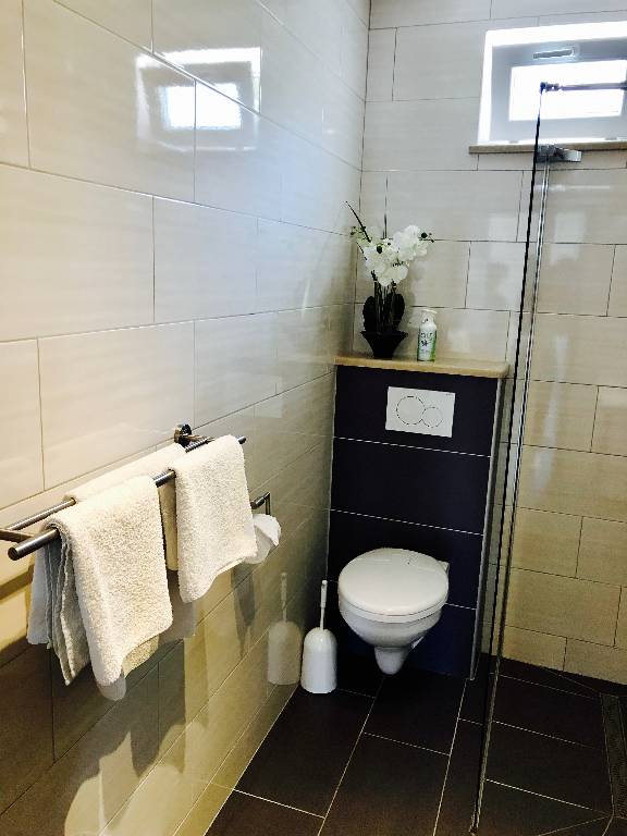 Dusche ,WC, Lavabo mit zwei Waschbecken