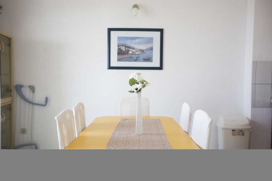Schönes Esszimmer mit Küche und herrlichem Blick auf das Meer.

Lovely dining room with kitchen and amazing view on the sea.