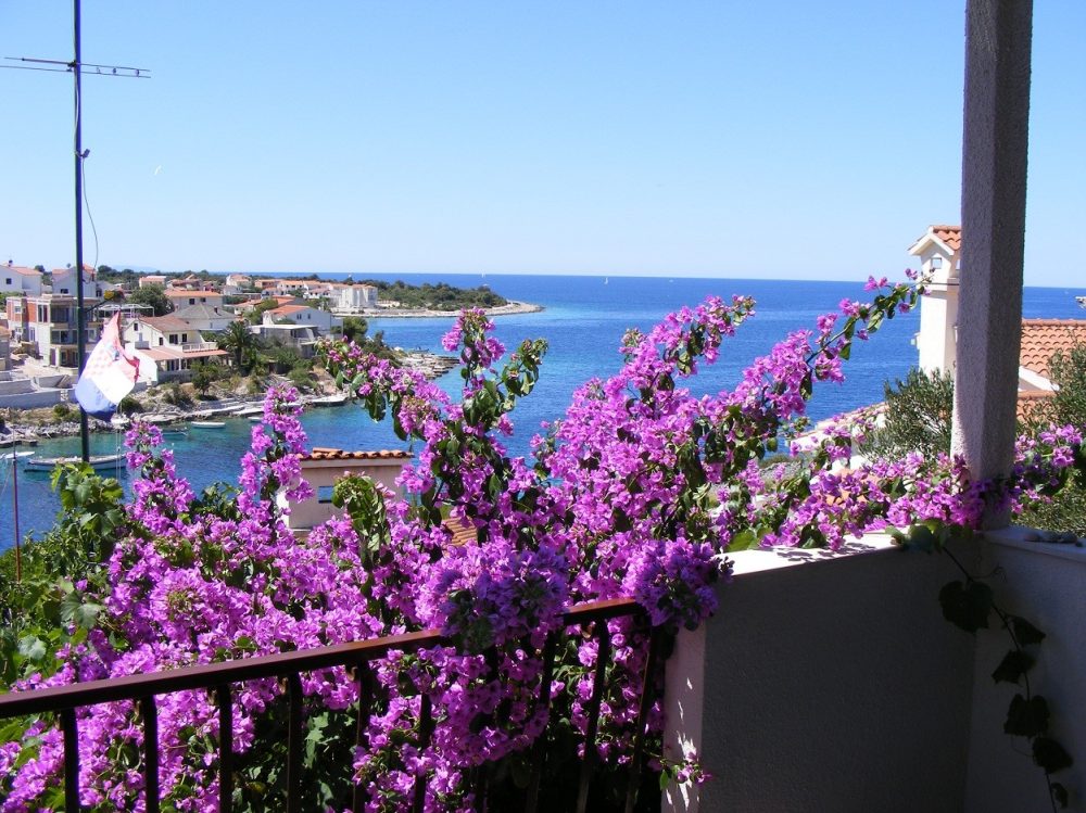 Blick auf die bucht von der terrasse